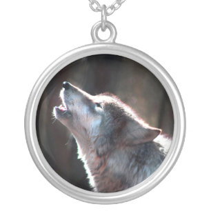 Wolf Howling Lone Wolf Silver Plated Necklace