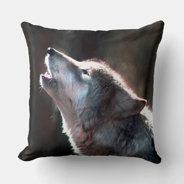 Wolf Howling Lone Wolf Throw Pillow (Front)