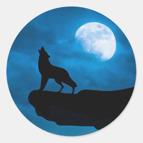 Wolf Howling Moon Graphic Classic Round Sticker
