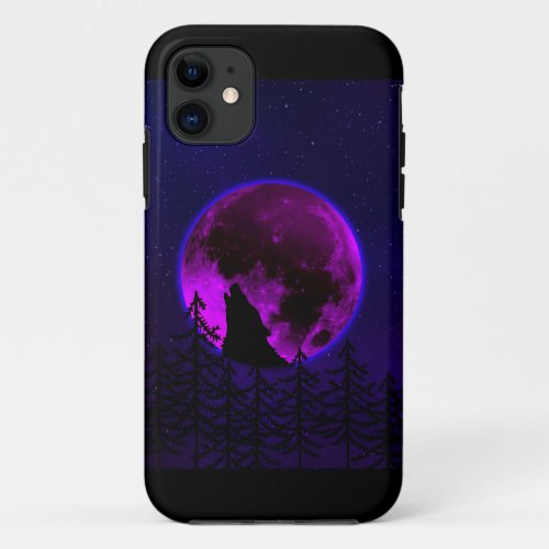 WOLF HOWLING MOON MAGENTA iPhone 11 CASE