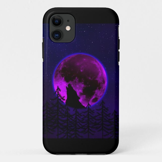 WOLF HOWLING MOON MAGENTA Case-Mate iPhone CASE (Back)
