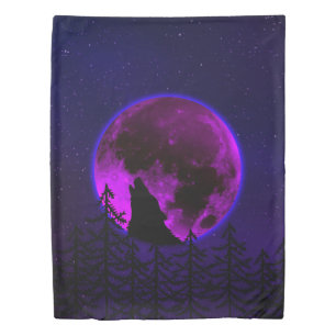 WOLF HOWLING MOON MAGENTA   DUVET COVER