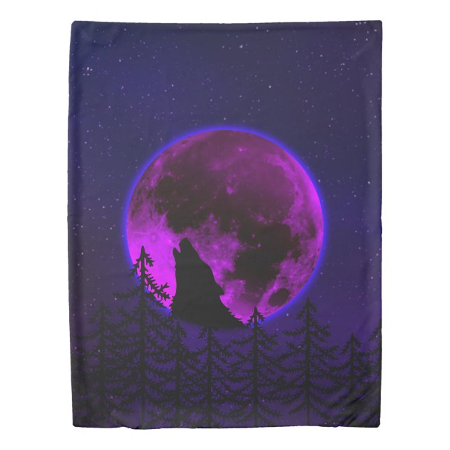 WOLF HOWLING MOON MAGENTA   DUVET COVER (Front)