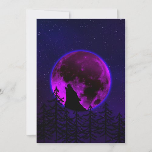 WOLF HOWLING MOON MAGENTA   HOLIDAY CARD