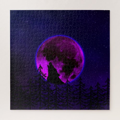 WOLF HOWLING MOON MAGENTA   JIGSAW PUZZLE