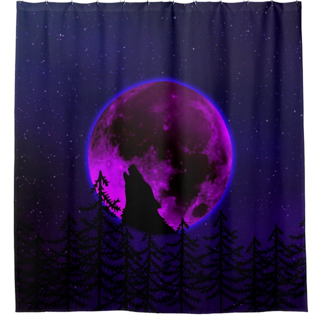 WOLF HOWLING MOON MAGENTA   SHOWER CURTAIN (Front)