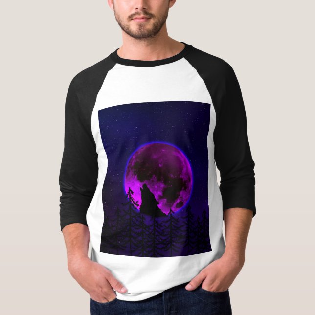 WOLF HOWLING MOON MAGENTA  T-Shirt (Front)