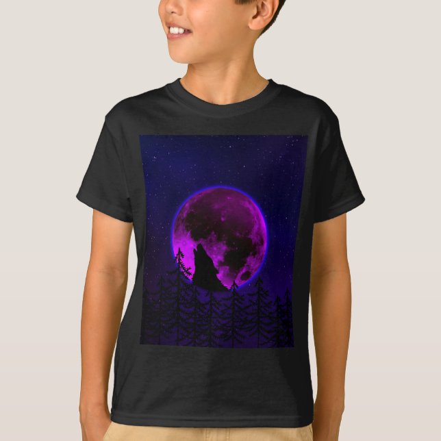 WOLF HOWLING MOON MAGENTA  T-Shirt (Front)