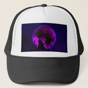 WOLF HOWLING MOON MAGENTA TRUCKER HAT