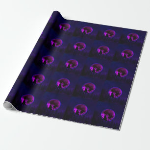 WOLF HOWLING MOON MAGENTA WRAPPING PAPER