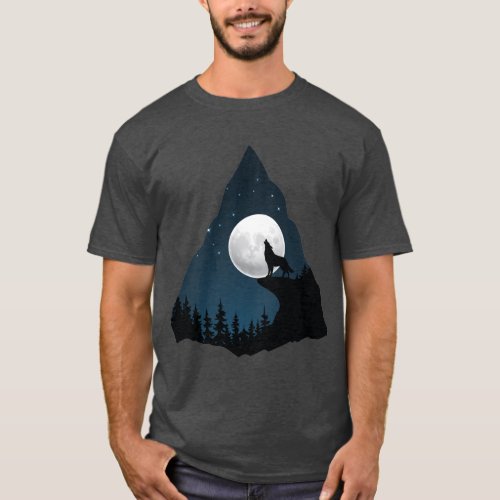 Wolf Howling Moon Tree t_shirt design