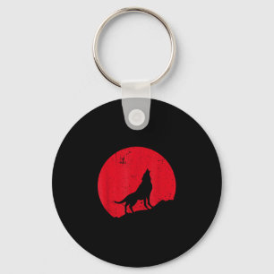 Wolf howling moon wolves scary night halloween keychain