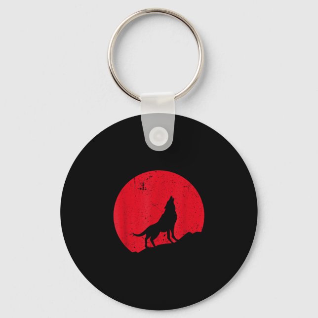 Wolf howling moon wolves scary night halloween keychain (Front)