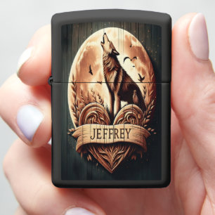 Wolf Howling Moonlit Night Zippo Lighter
