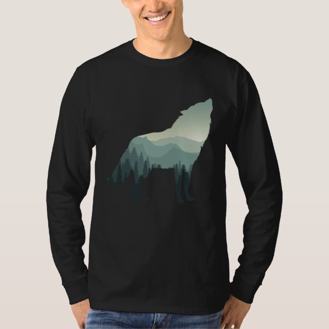 Wolf Howling Mountain Forest T-Shirt (Front)
