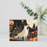 Wolf Howling on a Halloween Full Moon Night Holiday Postcard