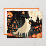 Wolf Howling on a Halloween Full Moon Night Postcard