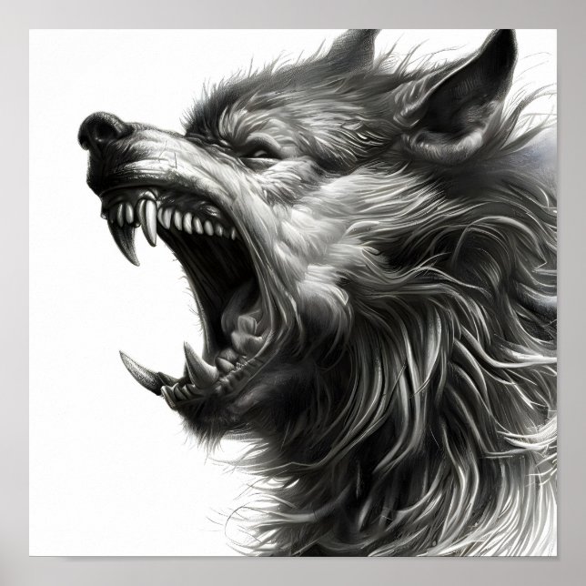 Wolf howling pencil art poster (Front)