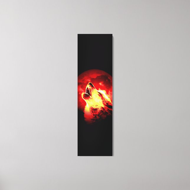 Wolf Howling & Red Moon Custom Wrapped Canvas Print (Front)