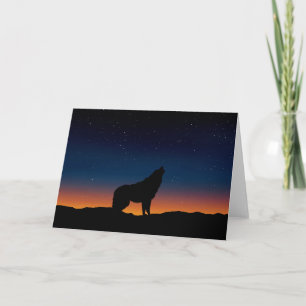 Wolf Howling Silhouette at Sunset Greeting Card