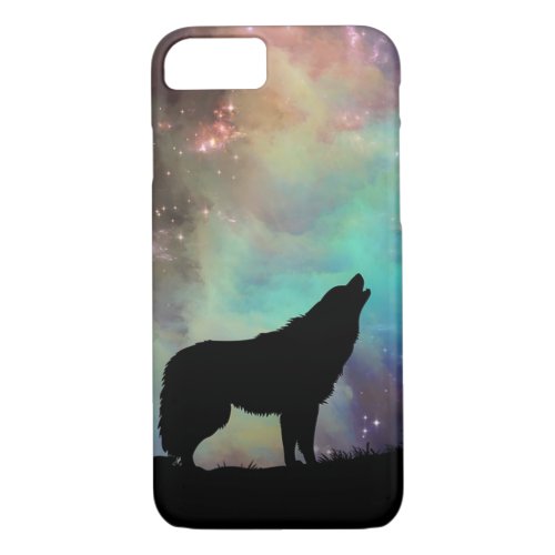 Wolf Howling Silhouette Northern Light IPhone Case