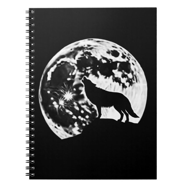 Wolf Howling Silhouetted Against a Full Moon Notebook (Front)