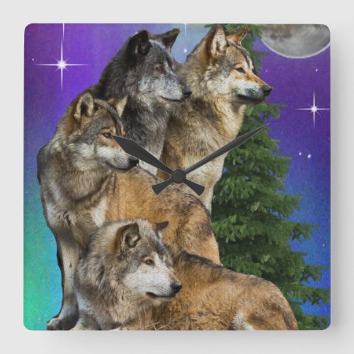 Wolf Howling Square Wall Clock