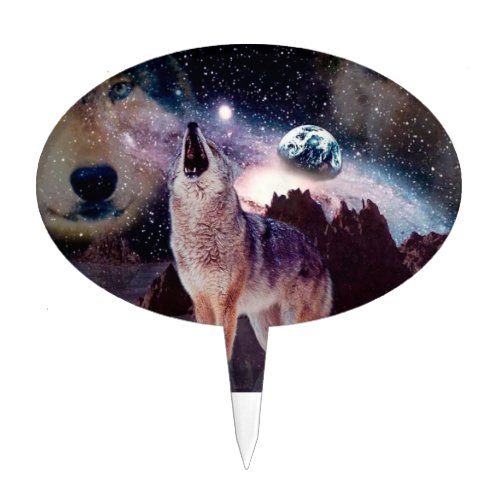 Wolf howling through the universe cake topper