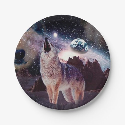 Wolf howling through the universe paper plates