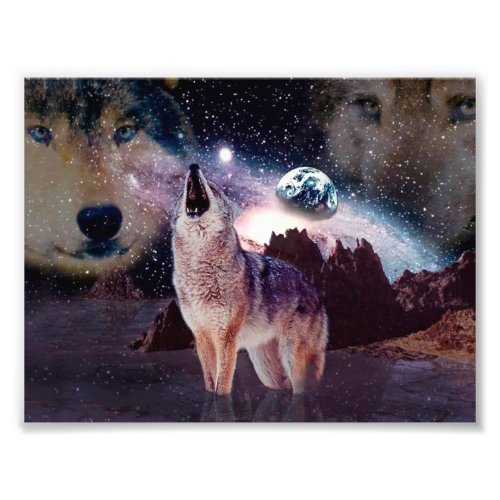 Wolf howling through the universe photo print