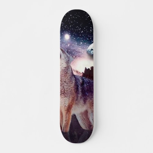 Wolf howling through the universe skateboard
