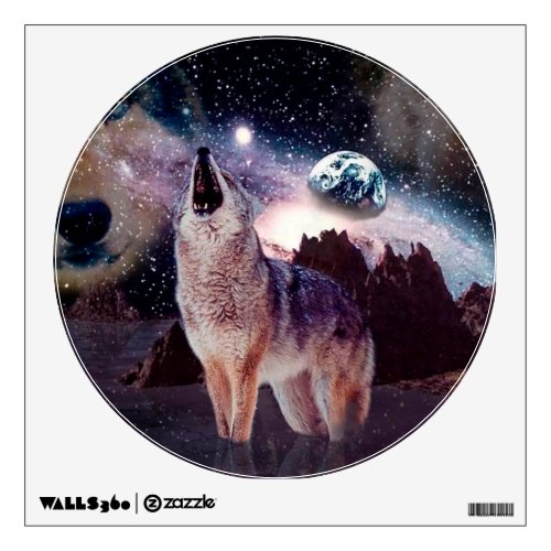 Wolf howling through the universe wall decal