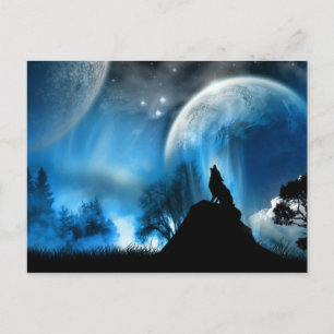 Wolf Howling To 2 Moons Postcard