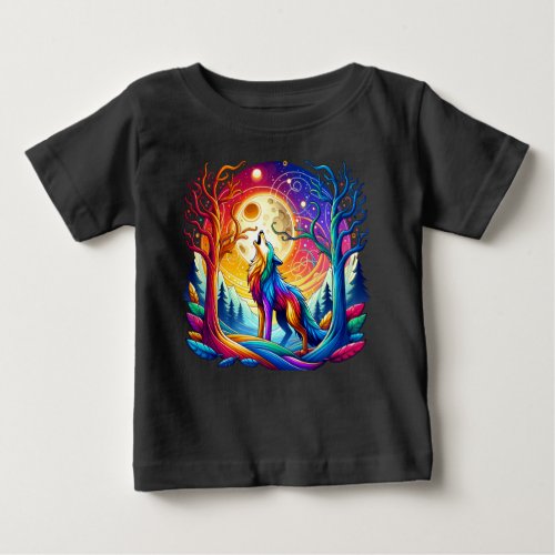 Wolf Howling Under a Surreal Sky Baby T_Shirt