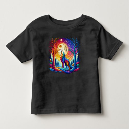 Wolf Howling Under a Surreal Sky Toddler T_shirt
