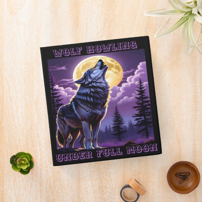 Wolf Howling Under Full Moon.  3 Ring Binder (In Situ)