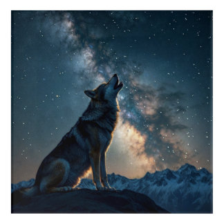Wolf Howling Under Starry Night Acrylic Print