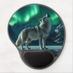 Wolf Howling Under the Northern Lights Gel Mouse Pad