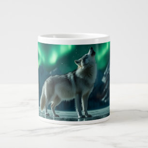 Wolf Howling Under the Northern Lights Giant Coffee Mug