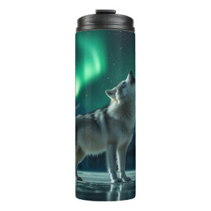 Wolf Howling Under the Northern Lights Thermal Tumbler