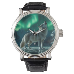 Wolf Howling Under the Northern Lights Watch