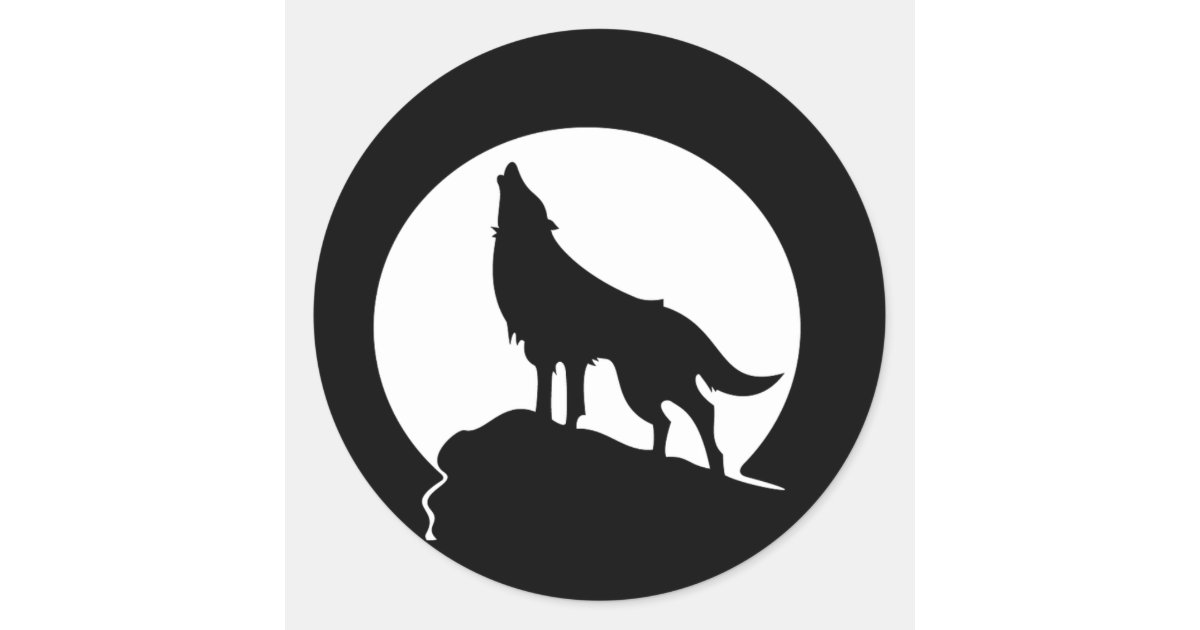 Wolf howling with a full moon round sticker | Zazzle