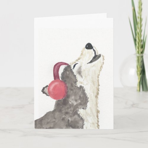 Wolf Howling With Headphones Birthday Card