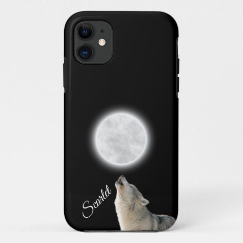 Wolf Howls at Full Moon Personalized Your Name on  iPhone 11 Case