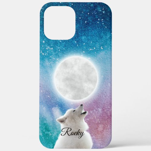 Wolf Howls at Moon Sky in Red Blue Green Galaxy  iPhone 12 Pro Max Case