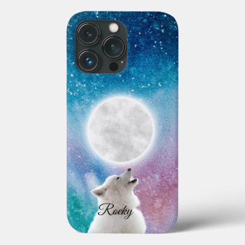 Wolf Howls at Moon Sky in Red Blue Green Galaxy  iPhone 13 Pro Case