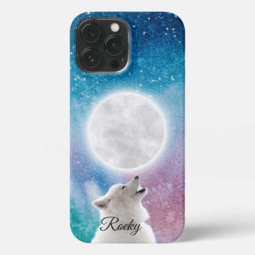 Wolf Howls at Moon Sky in Red Blue Green Galaxy  iPhone 13 Pro Max Case