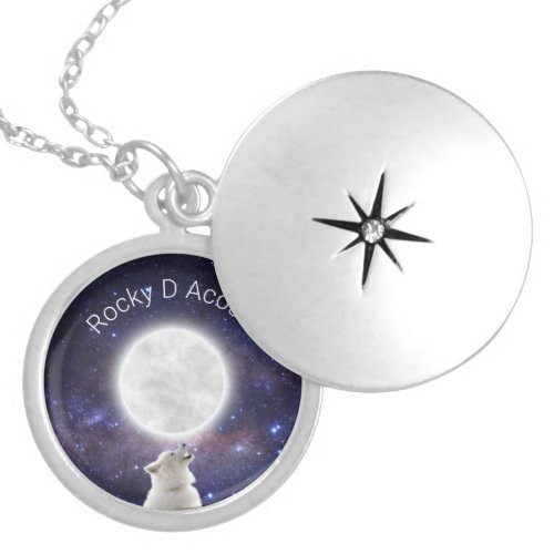 Wolf Howls at Moon Sky in Red Blue Green Galaxy  Locket Necklace