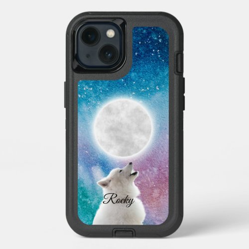 Wolf Howls at Moon Sky in Red Blue Green Galaxy  iPhone 13 Case