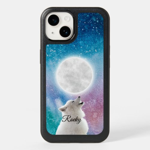 Wolf Howls at Moon Sky in Red Blue Green Galaxy  OtterBox iPhone 14 Case